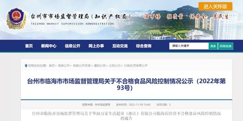 浙江省臨海市市場監督管理局公示不合格食品 香辣味香菇豆干 風險控制情況